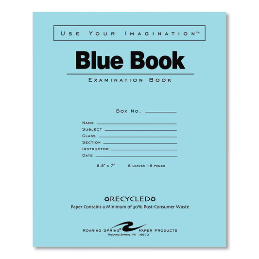 Recycled Exam Book, Wide/Legal Rule, Blue Cover, (8) 8.5 x 7 Sheets, 600/Carton