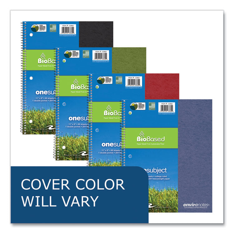 Earthtones BioBased Paper Notebook, Medium/College Rule, Randomly Assorted Cover Colors, (80) 11 x 9 Sheets, 24/Carton