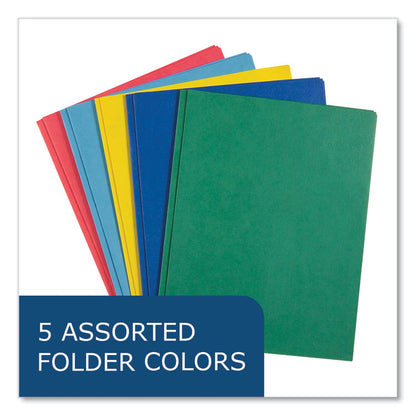 Pocket Folder with Prongs, Accommodates (100) 11 x 8.5 Sheets, Randomly Assorted Colors, 100/Carton