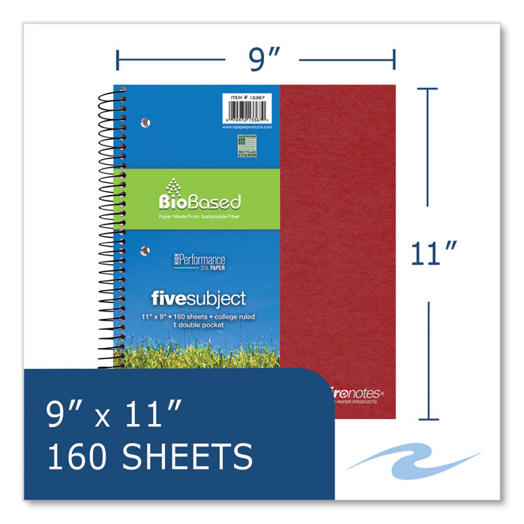 Earthtones BioBased Paper Notebook, 5-Subject, College Rule, Randomly Assorted Cover Colors, (160) 11 x 9 Sheets, 12/Carton