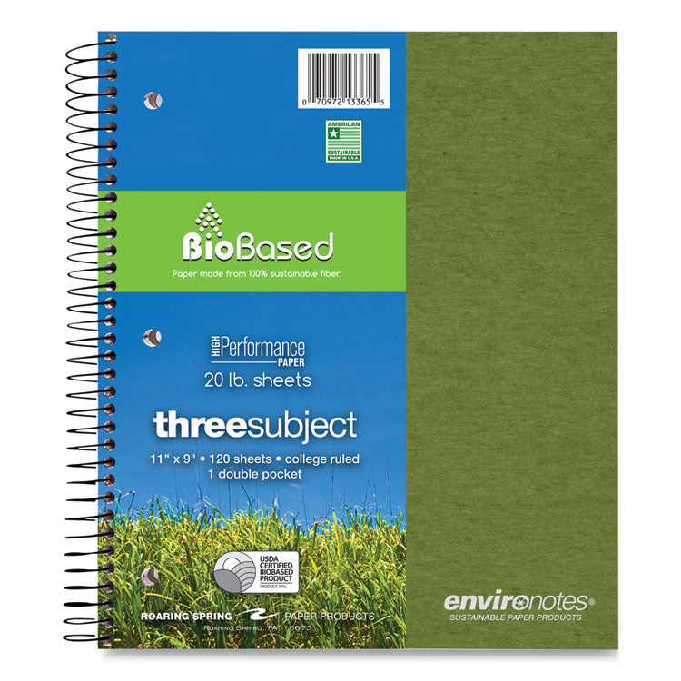 Earthtones BioBased Paper Notebook, 3-Subject, College Rule, Randomly Assorted Cover Colors, (120) 11 x 9 Sheets, 24/Carton