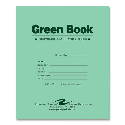 Recycled Exam Book, Wide/Legal Rule, Green Cover, (8) 8.5 x 7 Sheets, 600/Carton