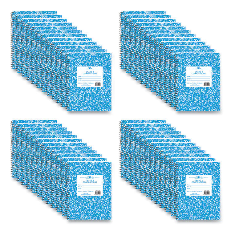 Grade School Wirebound Composition Book, Grade 2 Manuscript Format, Blue Marble Cover, (36) 9.75 x 7.5 Sheets, 48/Carton