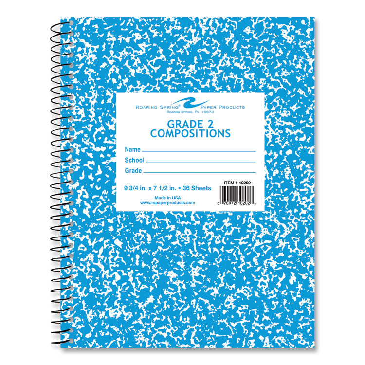 Grade School Wirebound Composition Book, Grade 2 Manuscript Format, Blue Marble Cover, (36) 9.75 x 7.5 Sheets, 48/Carton