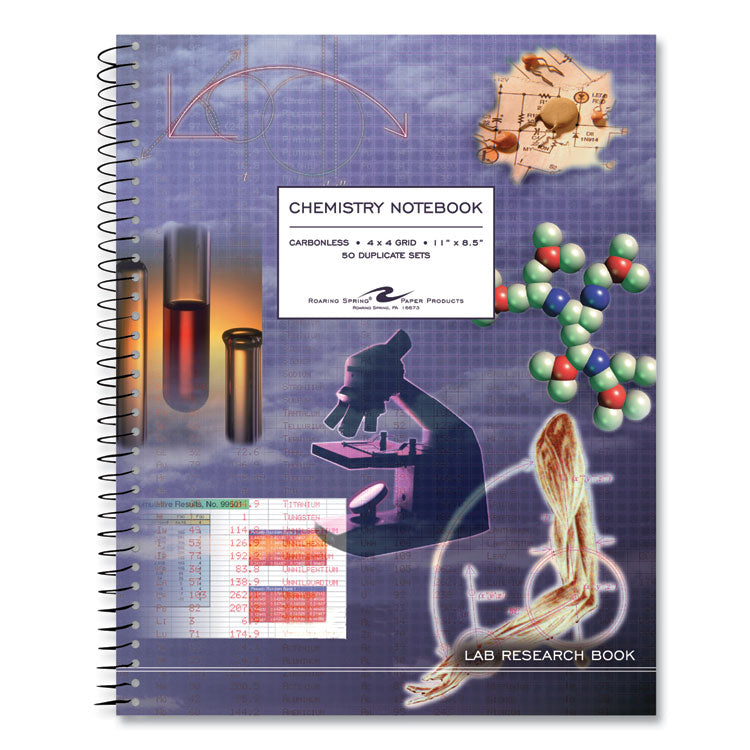 Lab and Science Two-Part Carbonless Notebook, Quadrille Rule (4 sq/in), Multicolor Cover, (50) 11 x 8.5 Sheets, 12/Carton