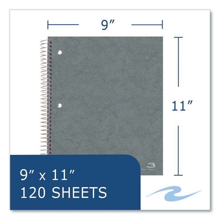 Subject Wirebound Notebook, 3-Subject, Medium/College Rule, Assorted Cover Colors, (120) 11 x 9 Sheets, 24/Carton