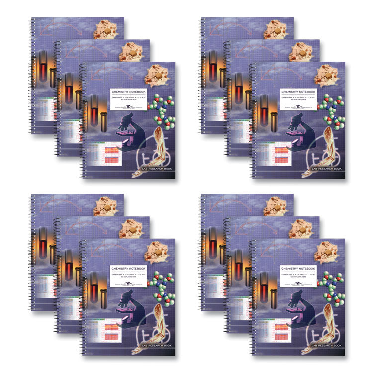 Lab and Science Two-Part Carbonless Notebook, Quadrille Rule (4 sq/in), Multicolor Cover, (50) 11 x 8.5 Sheets, 12/Carton