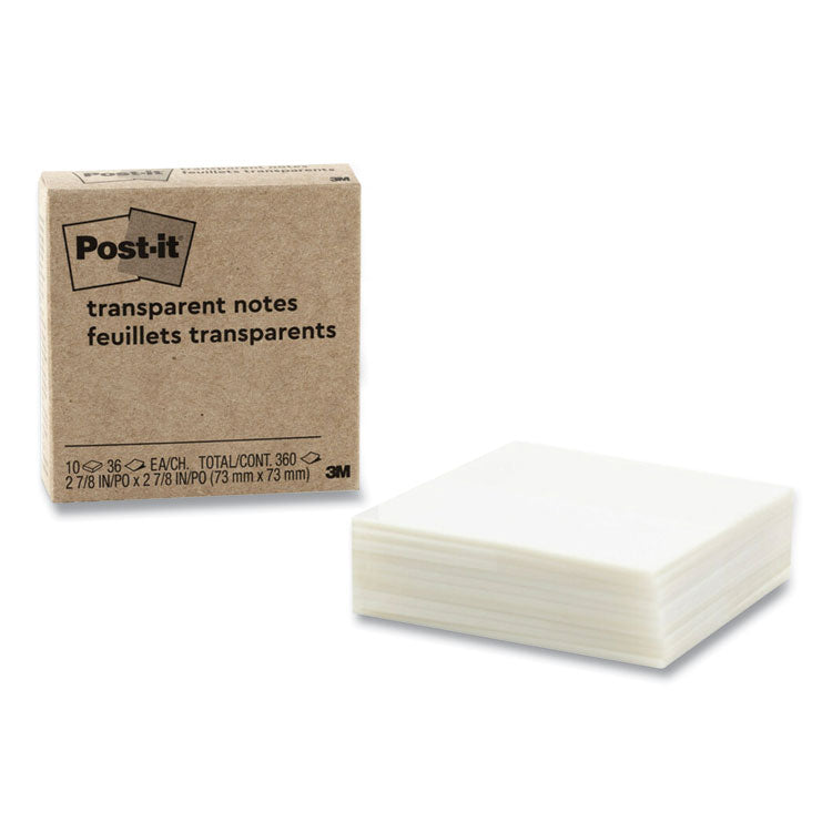 Transparent Notes, 2.88" x 2.88", Clear, 36 Sheets/Pad, 10 Pads/Pack