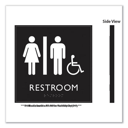 ADA Sign, Unisex Accessible Restroom, Plastic, 8 x 8, Clear/White