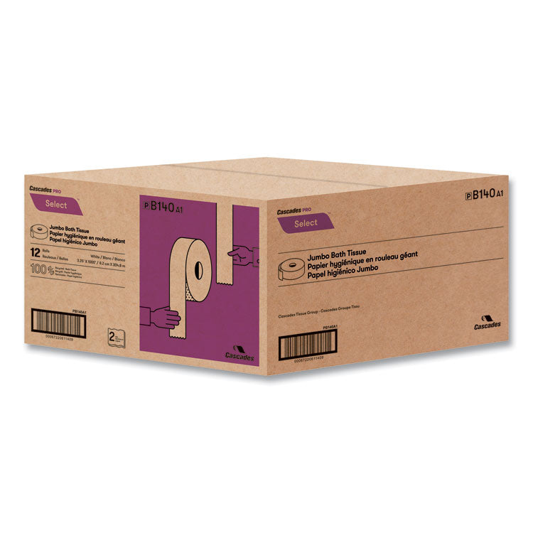 Select Jumbo Bath Tissue, Septic Safe, 2 Ply, 3.3" x 1,000 ft, White, 12 Rolls/Carton