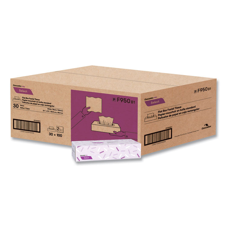 Select Flat Box Facial Tissue, 2-Ply, White, 100 Sheets/Box, 30 Boxes/Carton