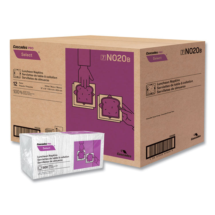 Select Single Serve Luncheon Napkins, 1-Ply, 12 x 12, White, 500/Pack, 6,000/Carton