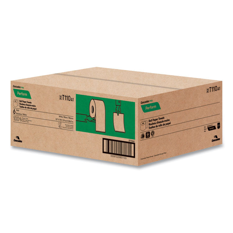 Perform Hardwound Roll Towels for Tandem Dispensers, 1-Ply, 7.5" x 775 ft, Ultra White, 6/Carton