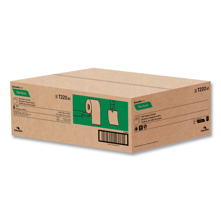 Perform Hardwound Roll Towels for Tandem Dispensers, 1-Ply, 7.5" x 1,050 ft, Ultra White, 6/Carton