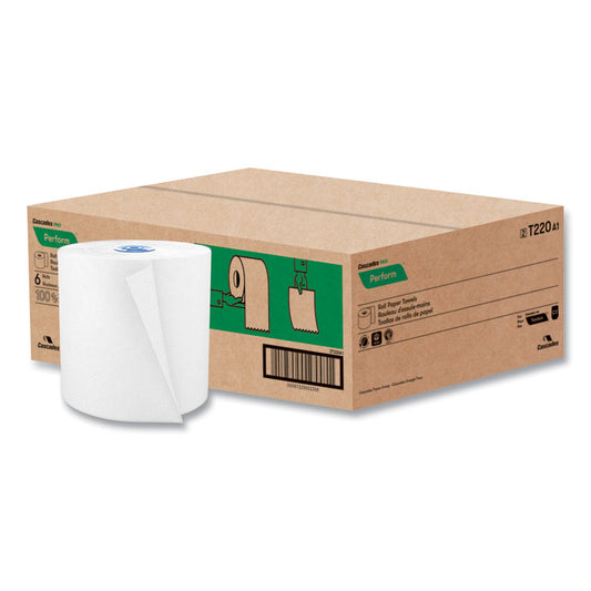 Perform Hardwound Roll Towels for Tandem Dispensers, 1-Ply, 7.5" x 1,050 ft, Ultra White, 6/Carton
