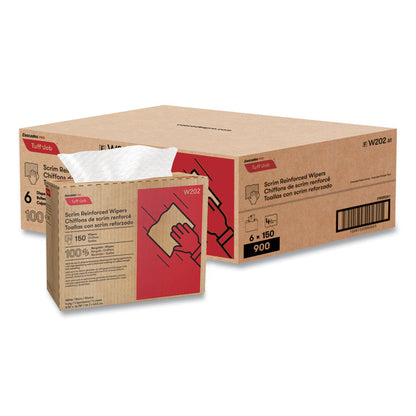 Tuff-Job Scrim Reinforced Wipers, 4-Ply, 9.75 x 16.75, White, 150/Box, 6 Box/Carton