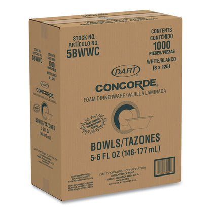 Concorde Non-Laminated Foam Dinnerware, Bowl, 5 oz, White, 125/Pack, 8 Packs/Carton