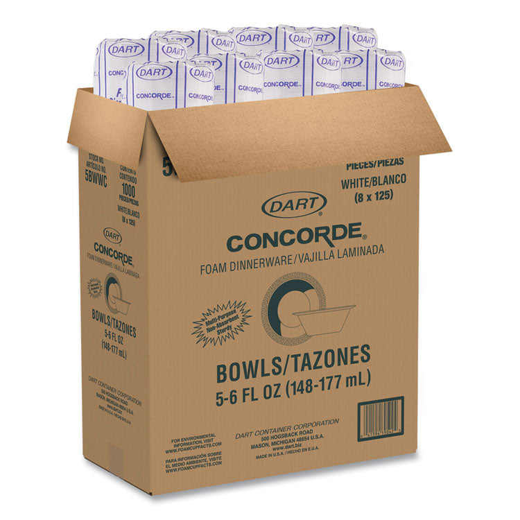 Concorde Non-Laminated Foam Dinnerware, Bowl, 5 oz, White, 125/Pack, 8 Packs/Carton
