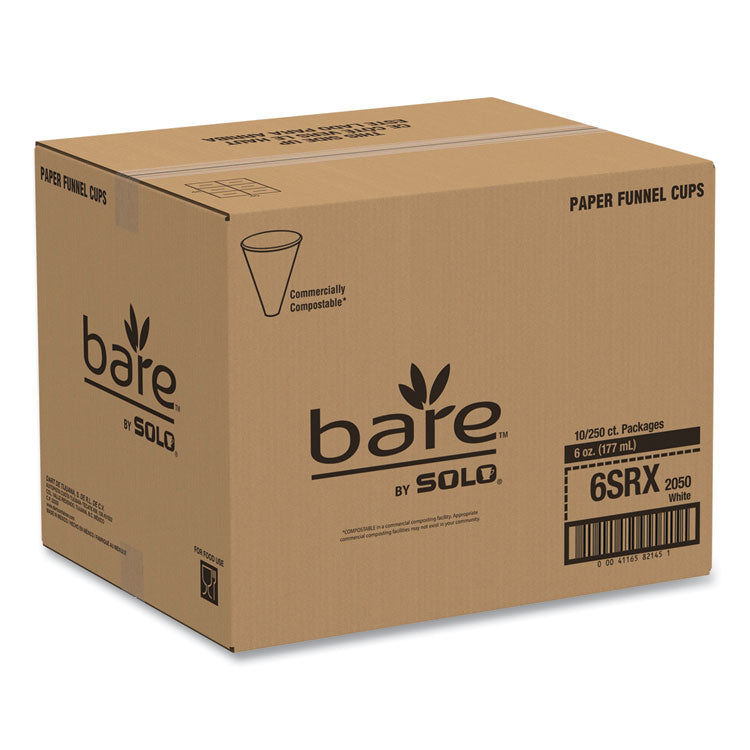 Bare Eco-Forward Treated Paper Funnel Cups, ProPlanet Seal, 6 oz, White, 250/Bag, 10/Carton
