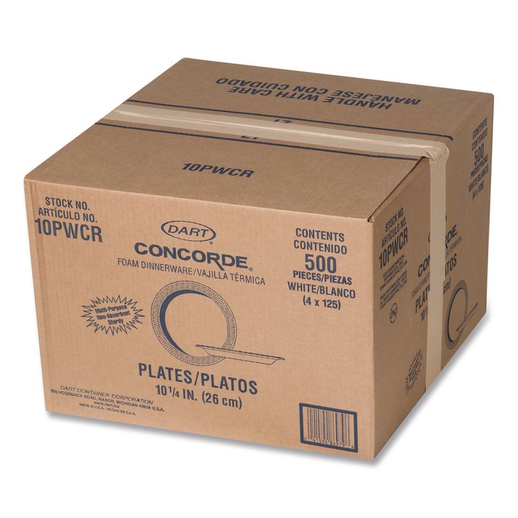 Concorde Foam Plate, 10.25" dia, White, 125/Pack, 4 Packs/Carton