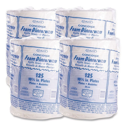 Concorde Foam Plate, 10.25" dia, White, 125/Pack, 4 Packs/Carton