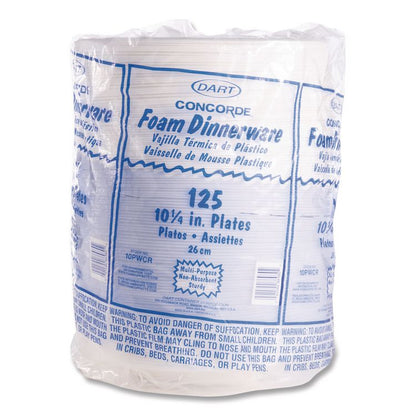 Concorde Foam Plate, 10.25" dia, White, 125/Pack, 4 Packs/Carton