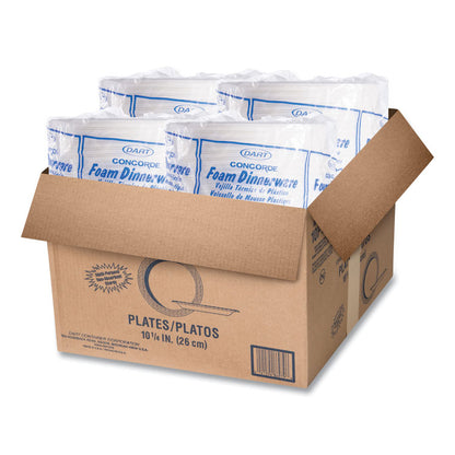 Concorde Foam Plate, 10.25" dia, White, 125/Pack, 4 Packs/Carton