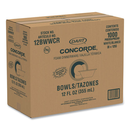 Concorde Foam Bowl, 10, 12 oz, White, 125/Pack, 8 Packs/Carton