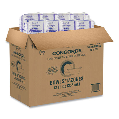 Concorde Foam Bowl, 10, 12 oz, White, 125/Pack, 8 Packs/Carton
