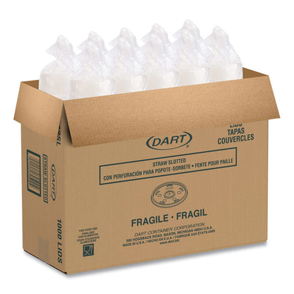 Plastic Lids for Foam Cups/Bowls/Containers, Flat with Straw Slot, Fits 6 oz to 14 oz, Translucent, 100/Pack, 10 Packs/Carton