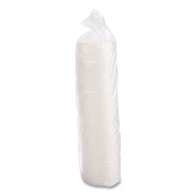 Plastic Lids for Foam Cups/Bowls/Containers, Flat with Straw Slot, Fits 6 oz to 14 oz, Translucent, 100/Pack, 10 Packs/Carton