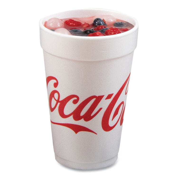 Coca-Cola Foam Cups, 16 oz, White/Red, 25/Bag, 40 Bags/Carton