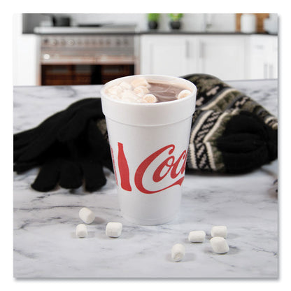 Coca-Cola Foam Cups, 16 oz, White/Red, 25/Bag, 40 Bags/Carton