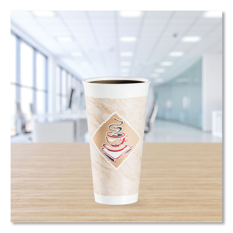 Cafe G Foam Hot/Cold Cups, 20 oz, Brown/Red/White, 20/Pack