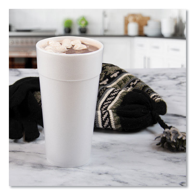 Foam Drink Cups, Hot/Cold, 24 oz, White, 25/Bag, 20 Bags/Carton