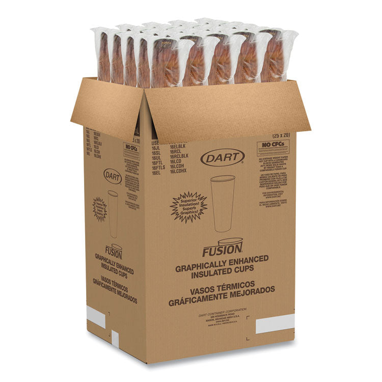 Fusion Escape Foam Hot/Cold Cups, 24 oz, Brown/Black, 500/Carton