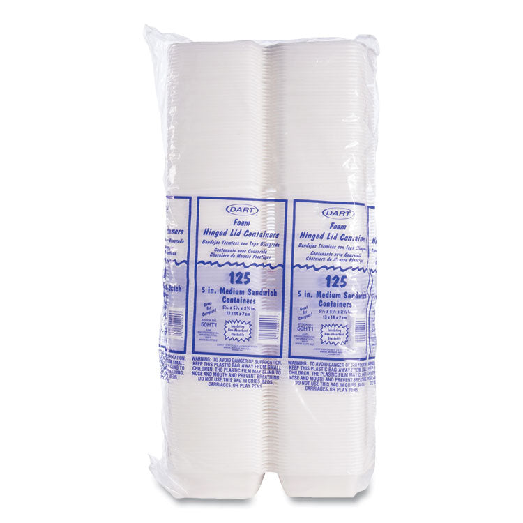 Foam Hinged Lid Containers, 5.38 x 5.5 x 2.88, White, 500/Carton