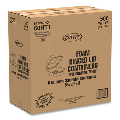 Foam Hinged Lid Containers, 6 x 5.78 x 3, White, 500/Carton