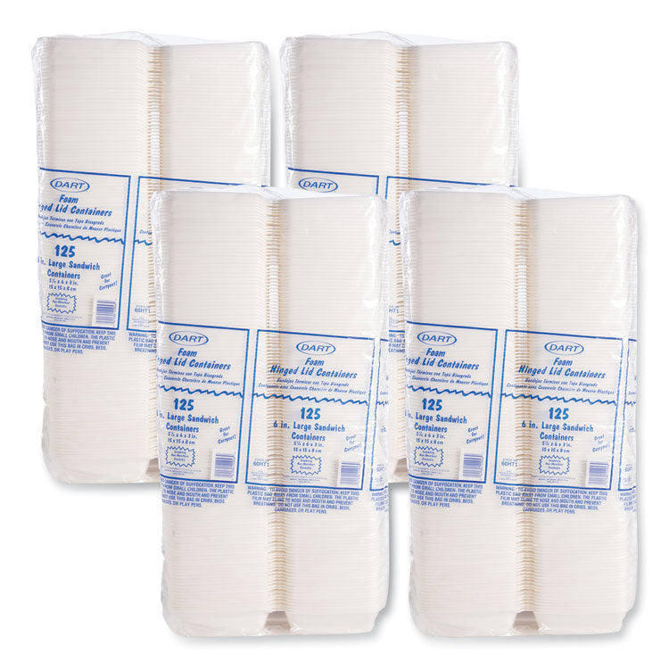 Foam Hinged Lid Containers, 6 x 5.78 x 3, White, 500/Carton