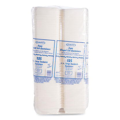 Foam Hinged Lid Containers, 6 x 5.78 x 3, White, 500/Carton