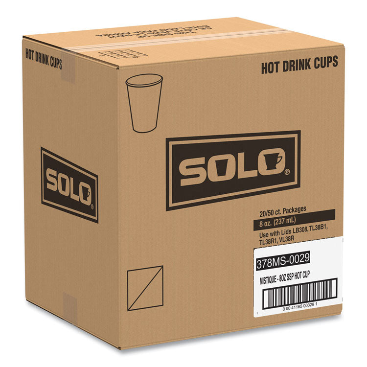 Mistique Polycoated Hot Paper Cups, 8 oz, Brown, 50/Sleeve, 20 Sleeves/Carton