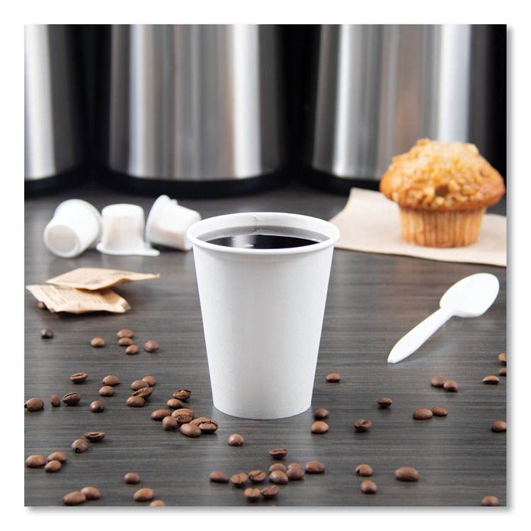 Single-Sided Poly Paper Hot Cups, 8 oz, White, 50/Bag, 20 Bags/Carton