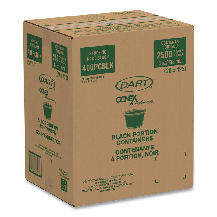 Conex Complements Portion/Medicine Cups, 4 oz, Plastic, Black, 125/Bag, 20 Bags/Carton