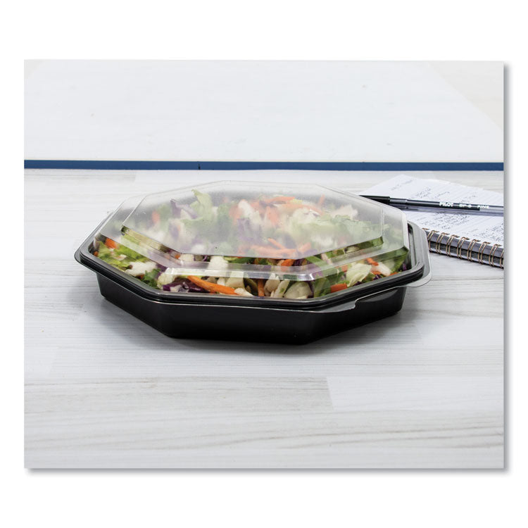 OctaView Hinged-Lid Cold Food Containers, 9.2 x 9.6 x 2, Black/Clear, Plastic, 100/Carton