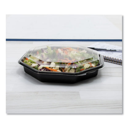 OctaView Hinged-Lid Cold Food Containers, 9.2 x 9.6 x 2, Black/Clear, Plastic, 100/Carton