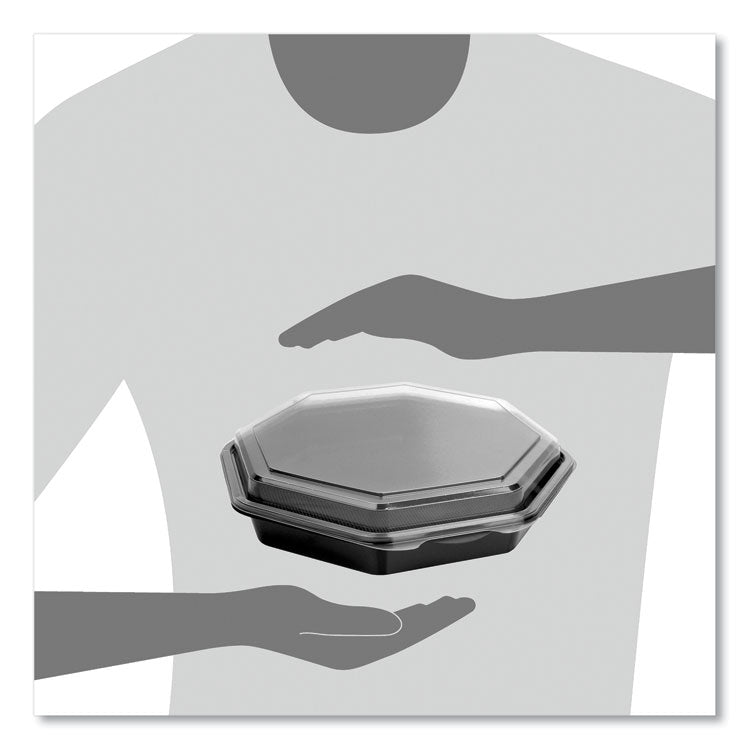 OctaView Hinged-Lid Cold Food Containers, 9.2 x 9.6 x 2, Black/Clear, Plastic, 100/Carton