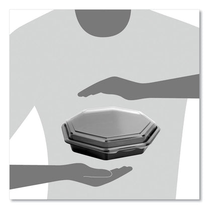 OctaView Hinged-Lid Cold Food Containers, 9.2 x 9.6 x 2, Black/Clear, Plastic, 100/Carton