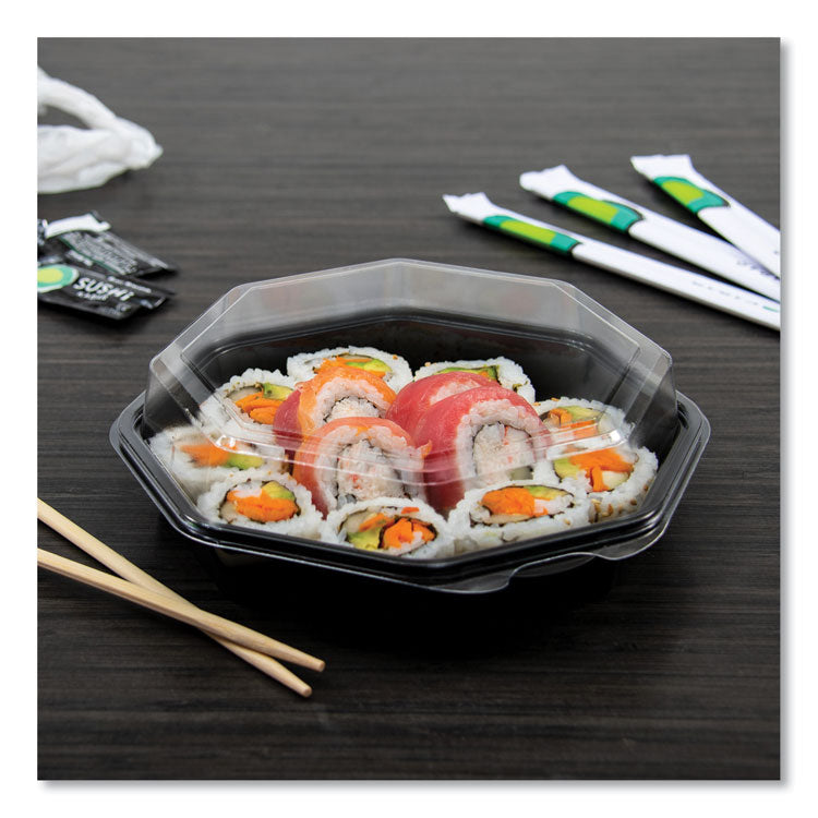 OctaView Hinged-Lid Cold Food Containers, 28 oz, 7.94 x 7.5 x 3.2, Black/Clear, Plastic, 100/Carton