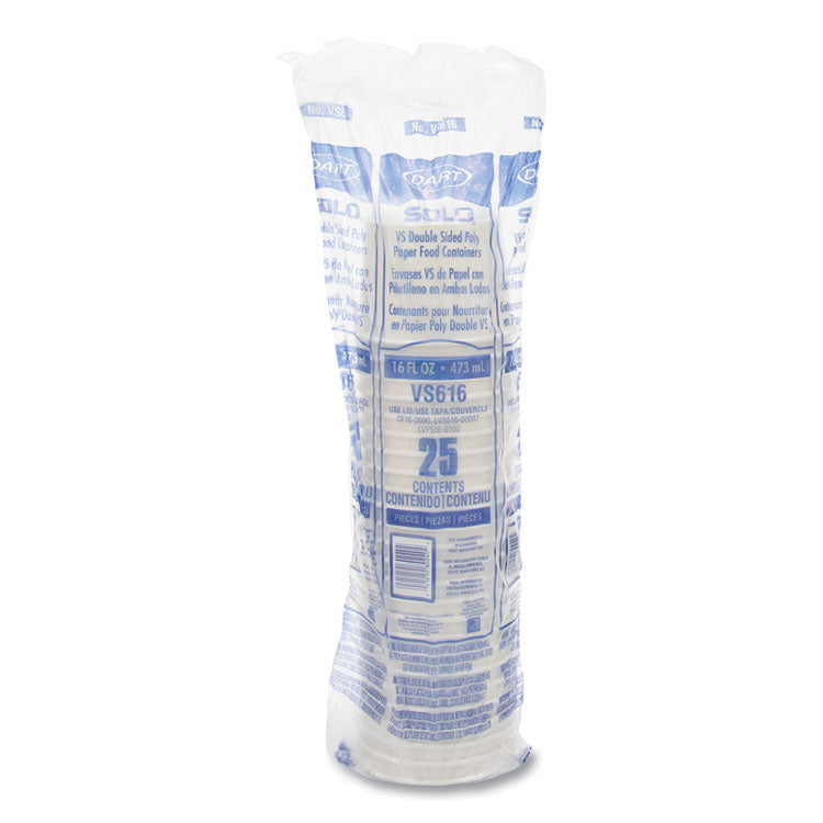 Double Poly Paper Food Container, Squat, 16 oz, White, 25/Pack, 20 Packs/Carton
