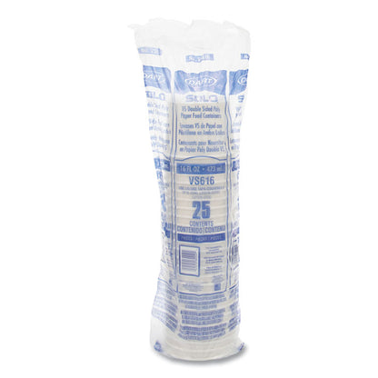 Double Poly Paper Food Container, Squat, 16 oz, White, 25/Pack, 20 Packs/Carton